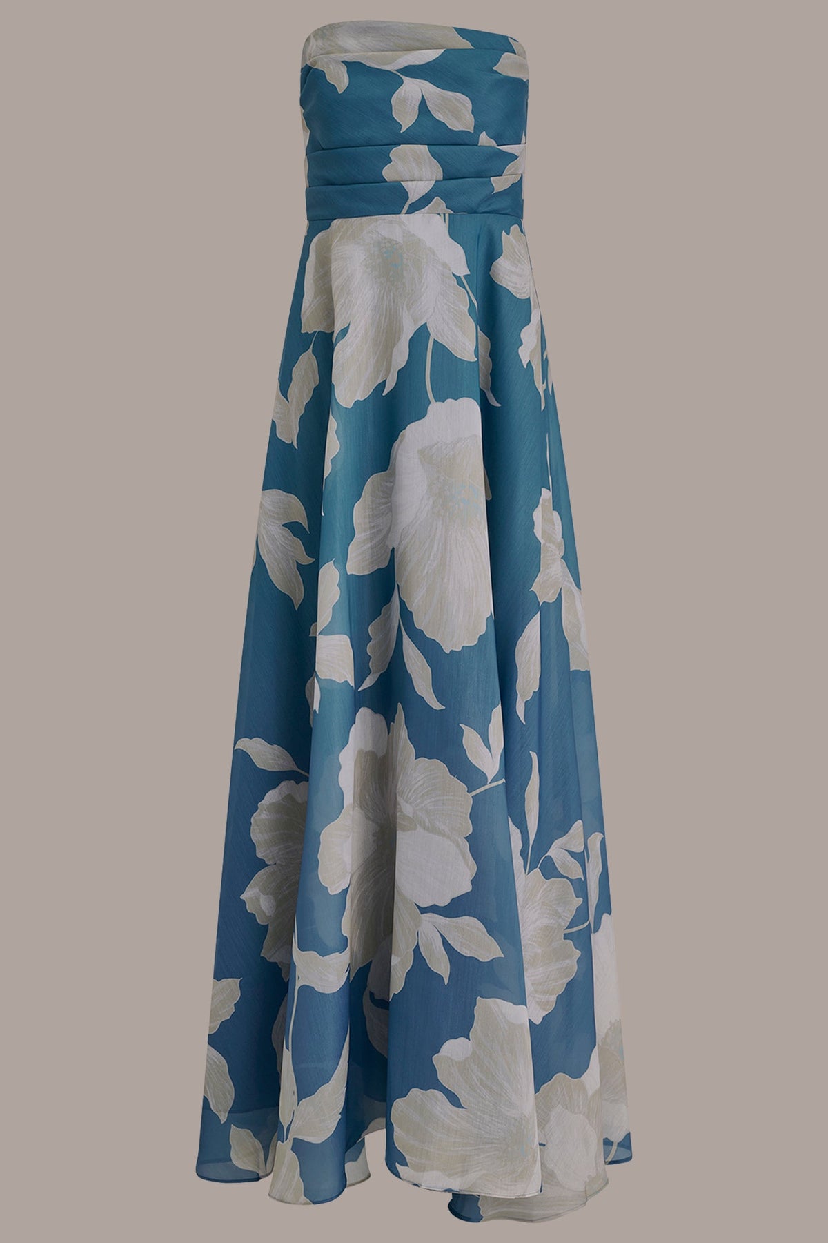 Donna Karan ORGANZA STRAPLESS FLORAL PLEATED GOWN