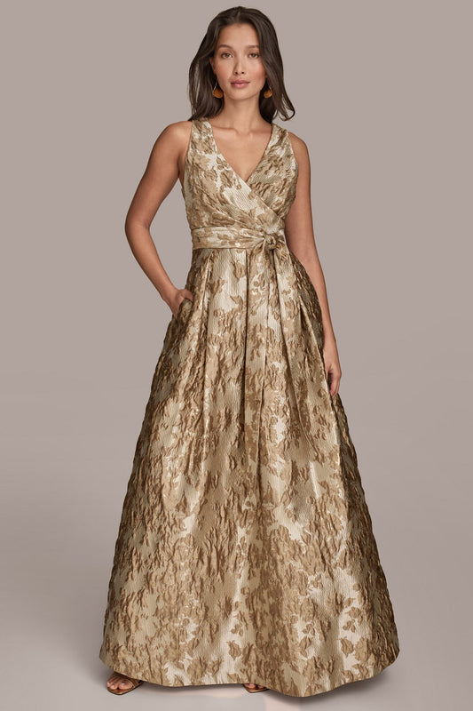 Donna Karan BROCADE SLEEVELESS WRAP BALL GOWN