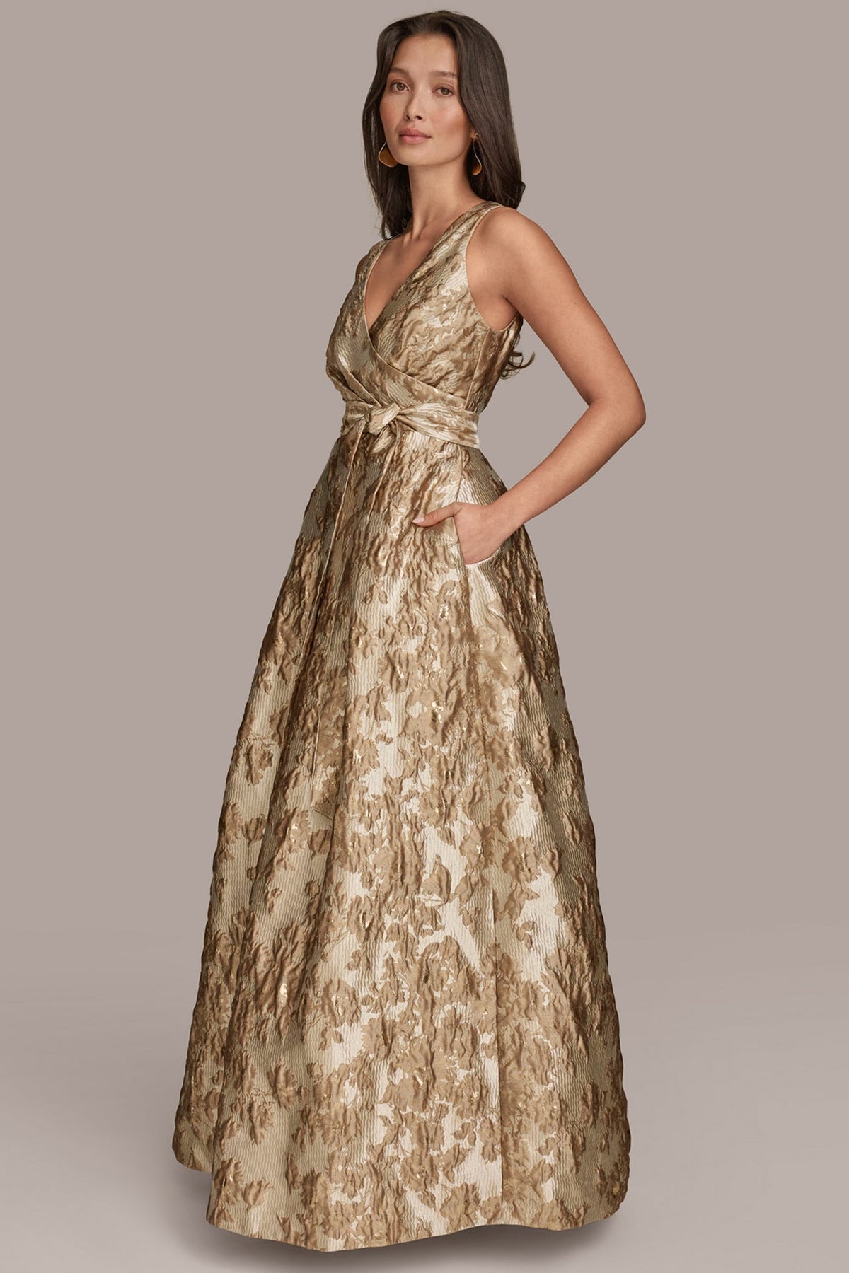 Donna Karan BROCADE SLEEVELESS WRAP BALL GOWN