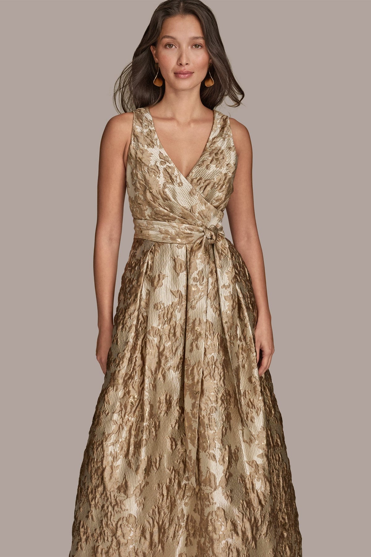 Donna Karan BROCADE SLEEVELESS WRAP BALL GOWN