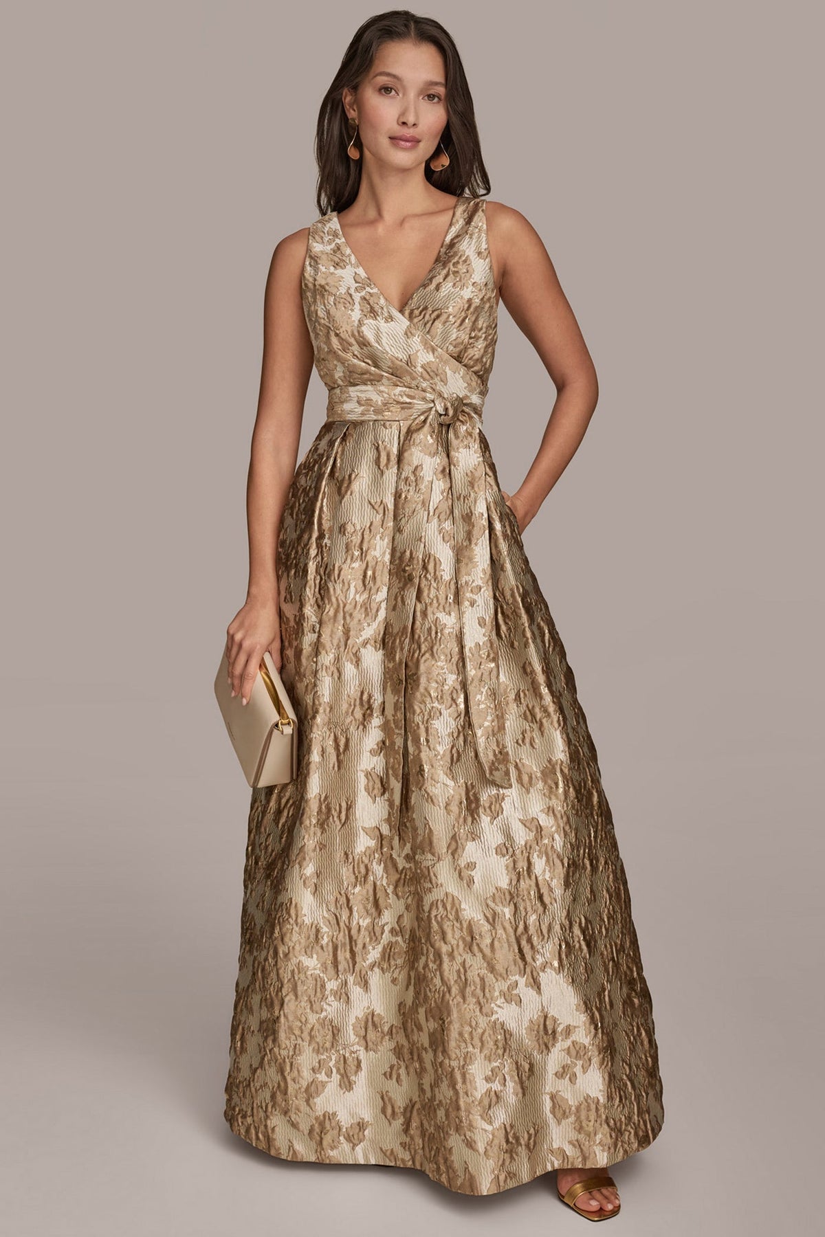 Donna Karan BROCADE SLEEVELESS WRAP BALL GOWN