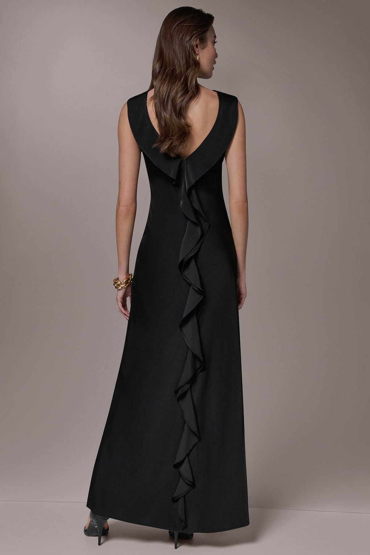 Donna Karan SATIN RUFFLE BACK GOWN