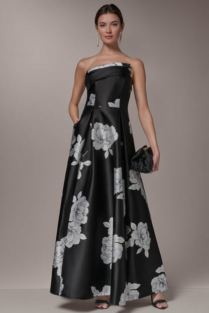 Donna Karan MIKADO FLORAL STRAPLESS BALL GOWN