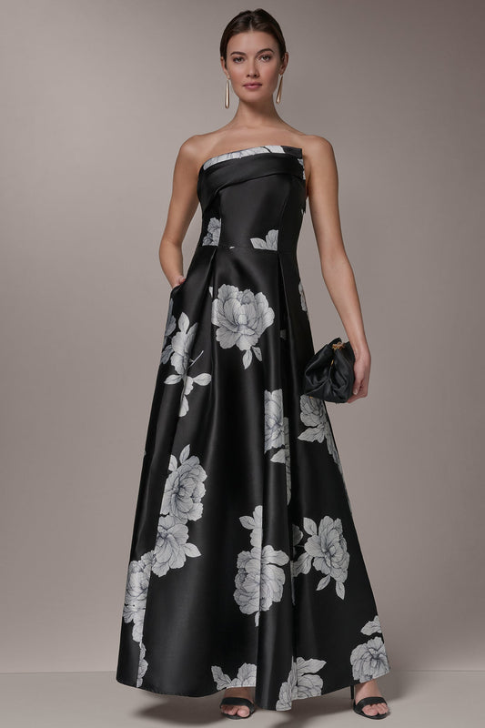 Donna Karan MIKADO FLORAL STRAPLESS BALL GOWN