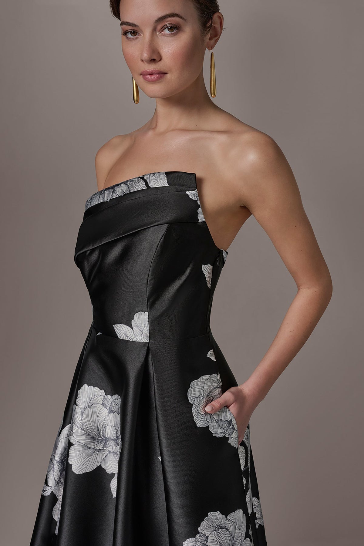Donna Karan MIKADO FLORAL STRAPLESS BALL GOWN