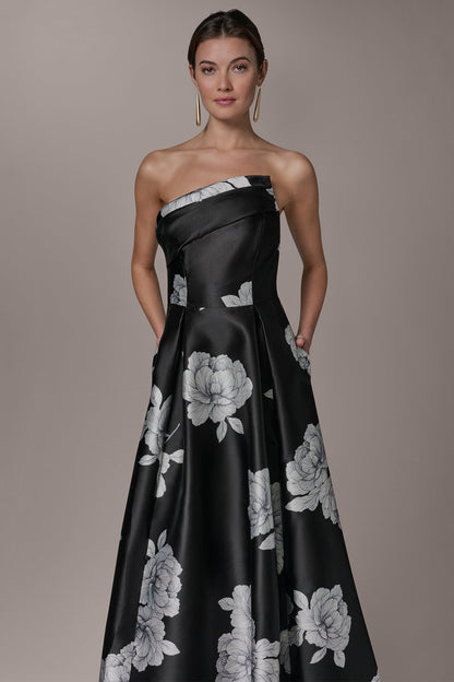 Donna Karan MIKADO FLORAL STRAPLESS BALL GOWN