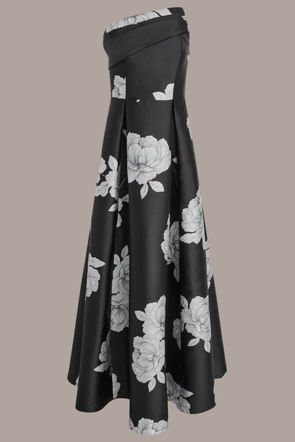 Donna Karan MIKADO FLORAL STRAPLESS BALL GOWN