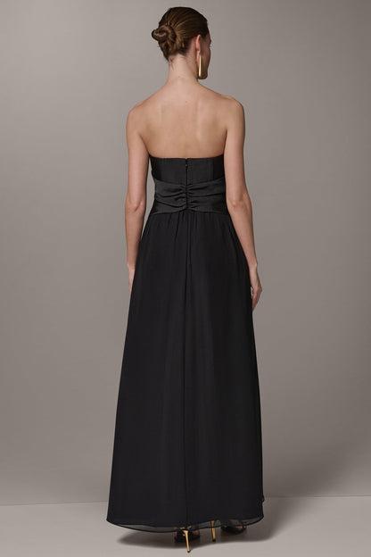 Donna Karan MIKADO AND CHIFFON STRAPLESS TWIST GOWN