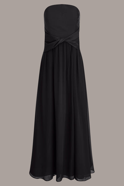 Donna Karan MIKADO AND CHIFFON STRAPLESS TWIST GOWN