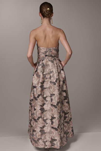 Donna Karan FLORAL-JACQUARD STRAPLESS BALL GOWN