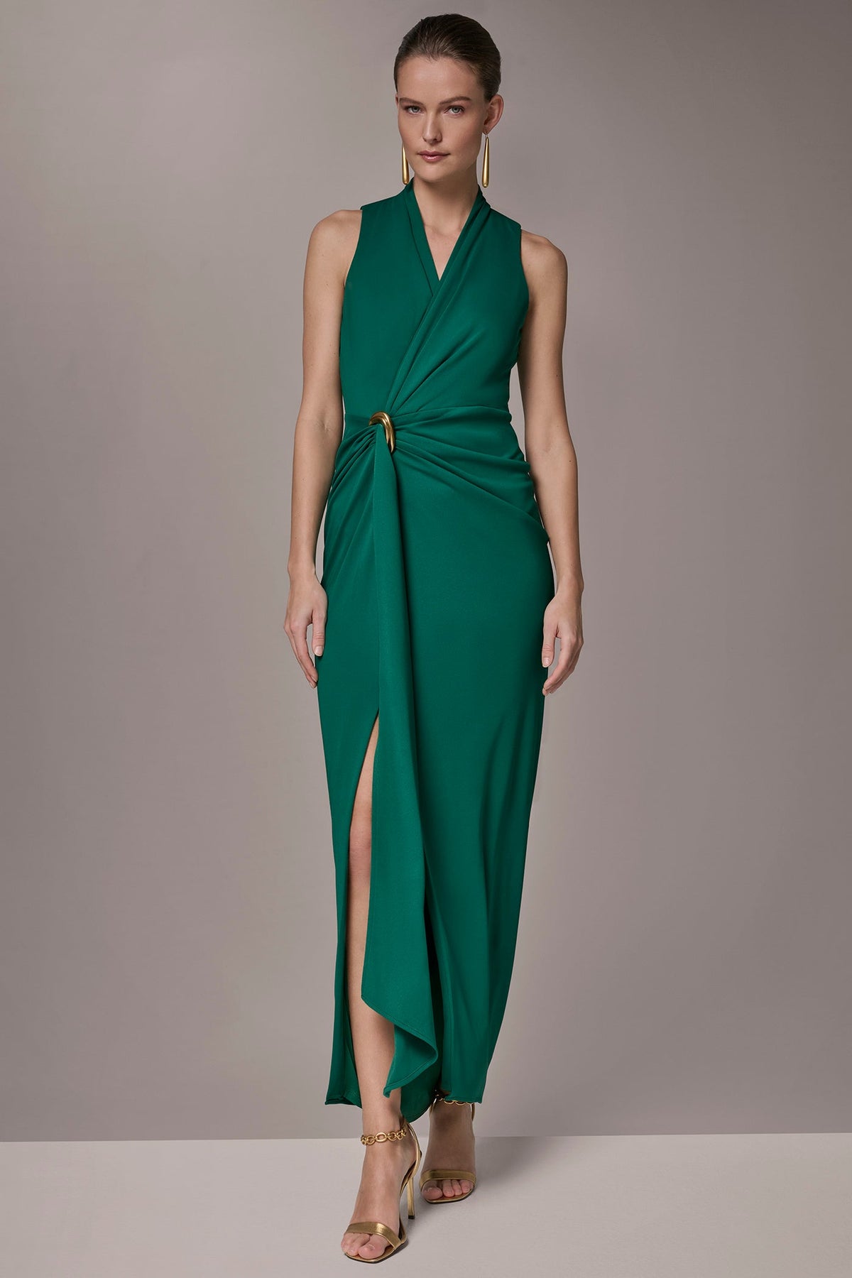 Donna Karan SLEEVELESS WRAP V-NECK GOWN