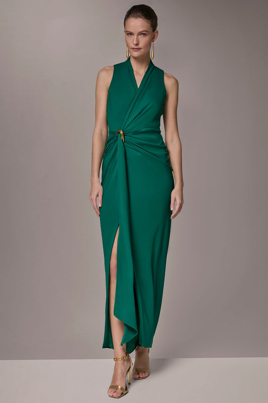 Donna Karan SLEEVELESS WRAP V-NECK GOWN