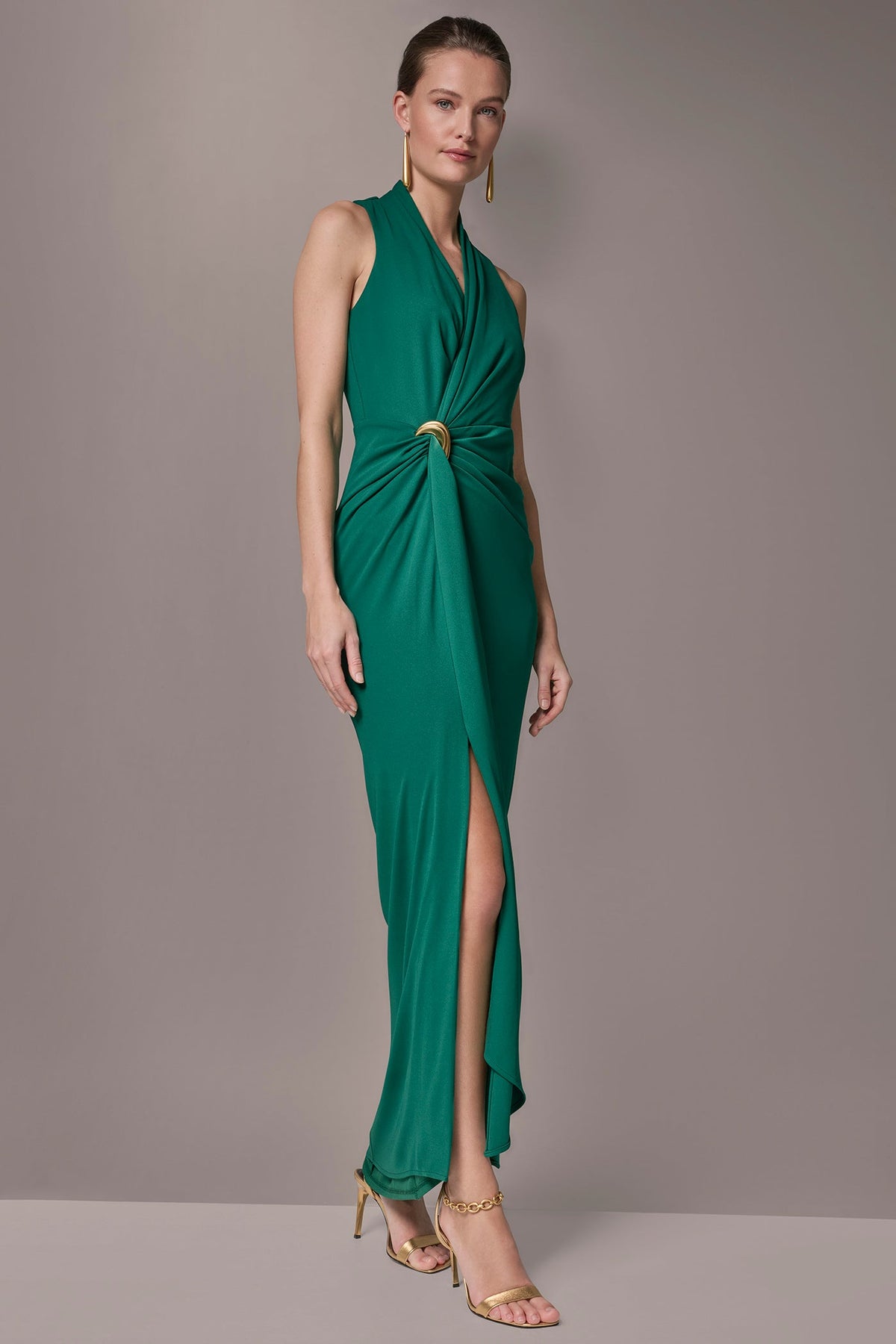 Donna Karan SLEEVELESS WRAP V-NECK GOWN
