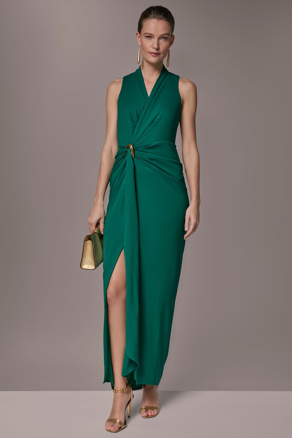 Donna Karan SLEEVELESS WRAP V-NECK GOWN