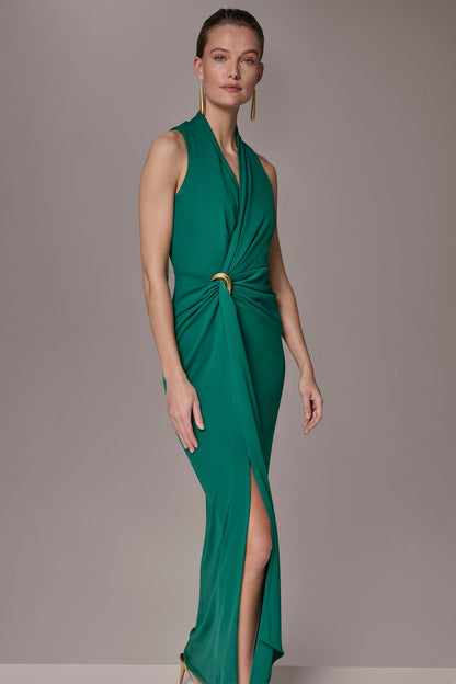 Donna Karan SLEEVELESS WRAP V-NECK GOWN
