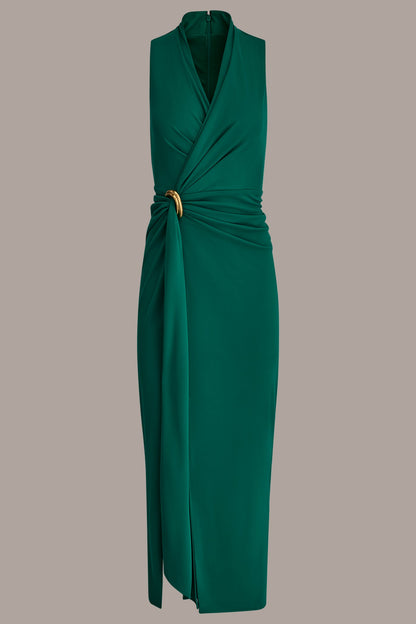 Donna Karan SLEEVELESS WRAP V-NECK GOWN