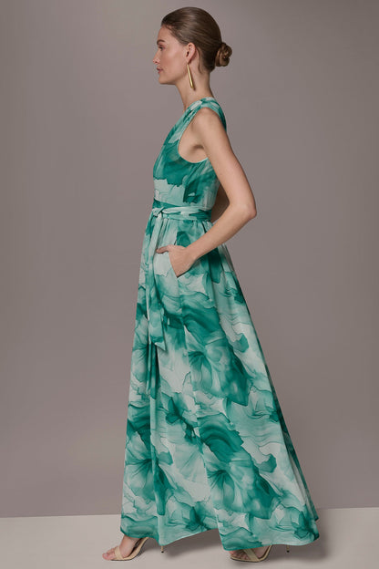 Donna Karan CHIFFON FLORAL ONE-SHOULDER GOWN