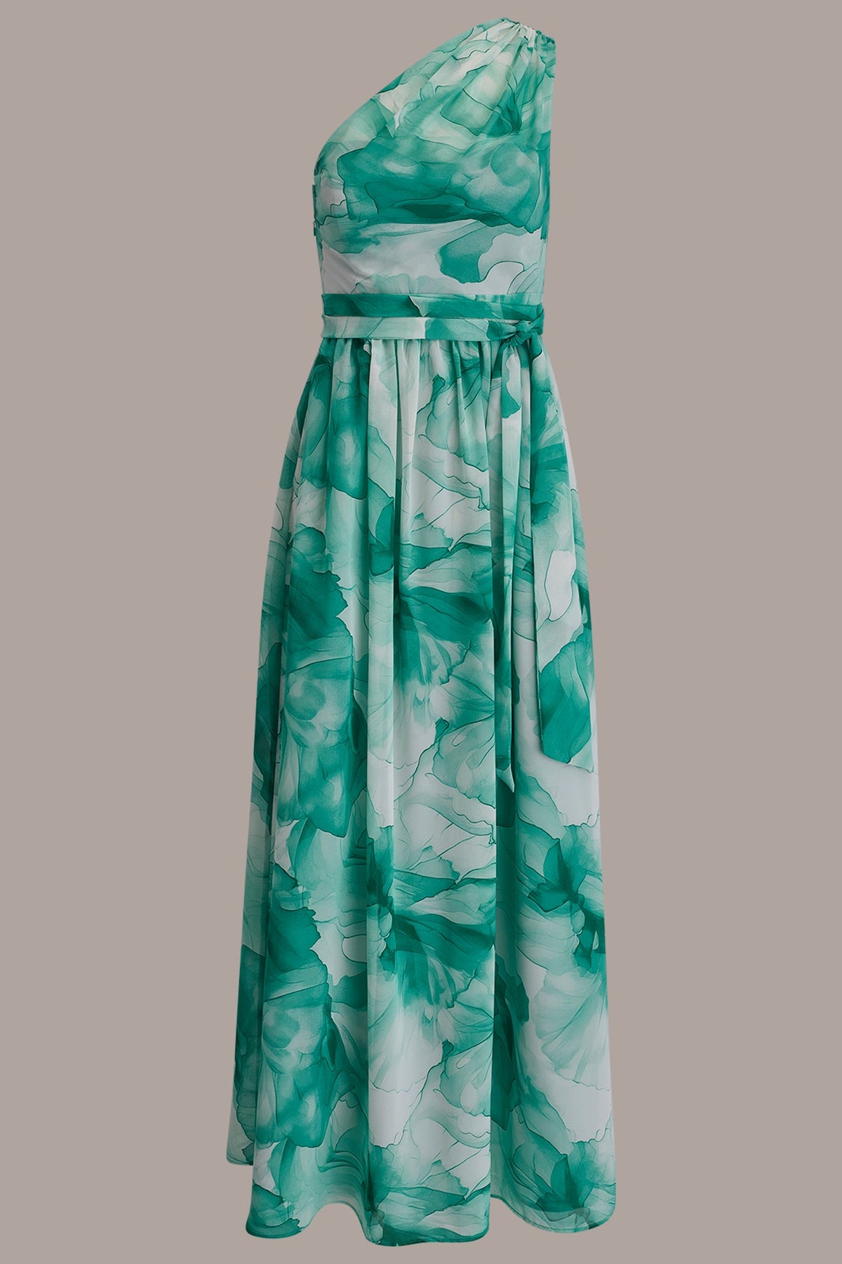 Donna Karan CHIFFON FLORAL ONE-SHOULDER GOWN