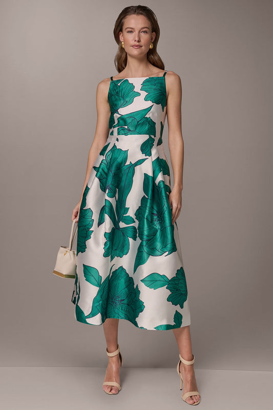 Donna Karan MIKADO FLORAL MIDI GOWN