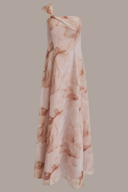 Donna Karan CHIFFON FLORAL ONE-SHOULDER TWIST BALL GOWN