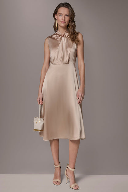 Donna Karan SILK-CHARMEUSE MIDI A-LINE DRESS
