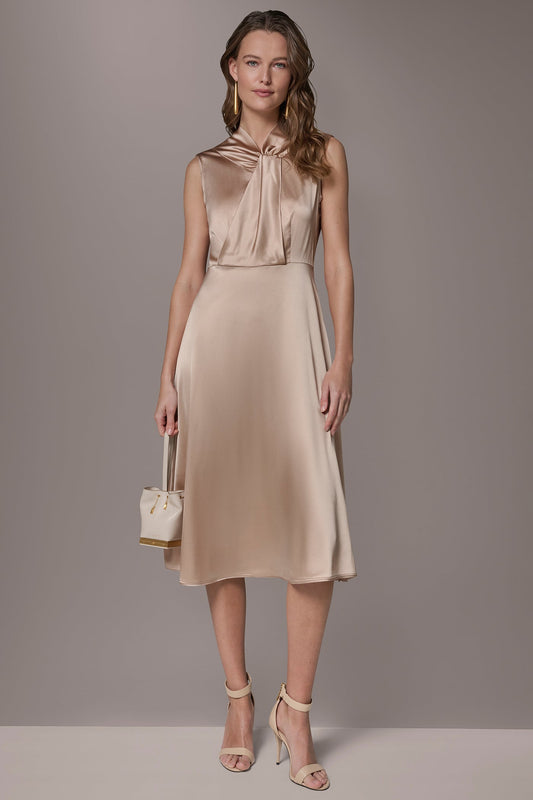 Donna Karan SILK-CHARMEUSE MIDI A-LINE DRESS