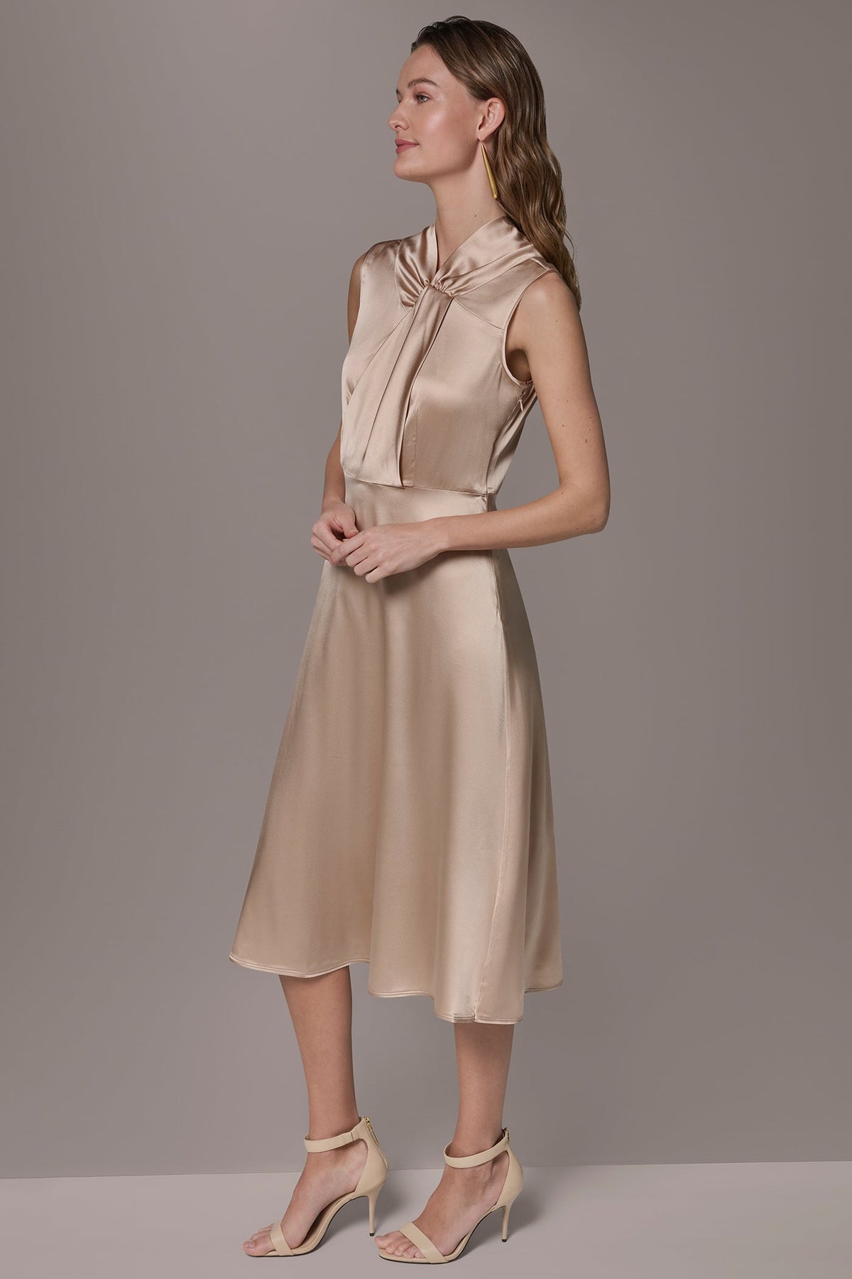 Donna Karan SILK-CHARMEUSE MIDI A-LINE DRESS