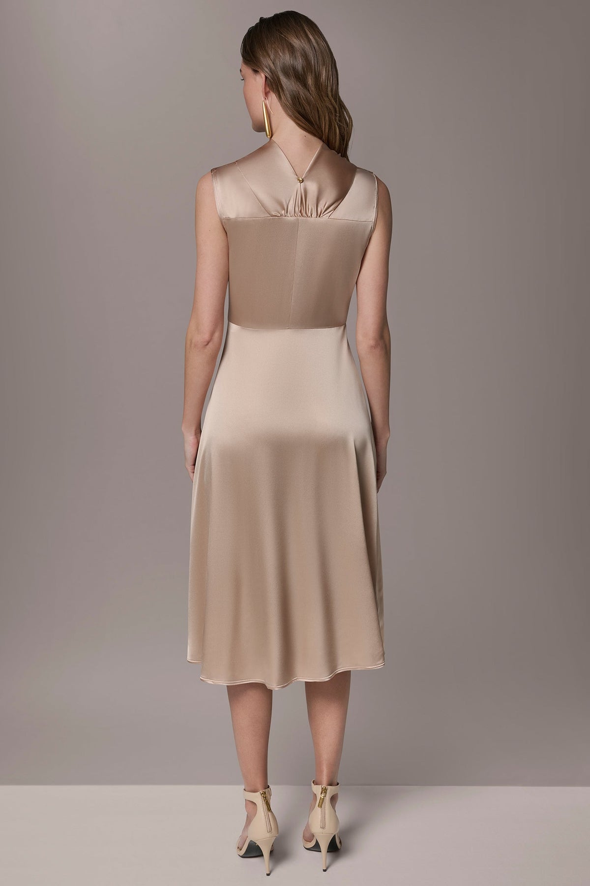 Donna Karan SILK-CHARMEUSE MIDI A-LINE DRESS