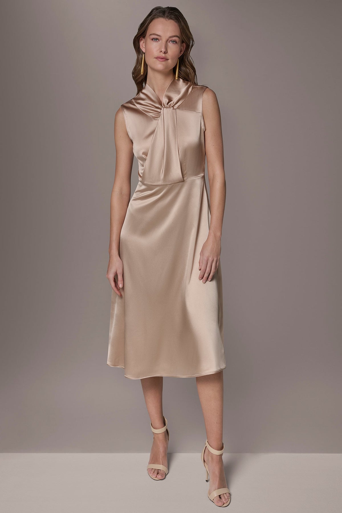 Donna Karan SILK-CHARMEUSE MIDI A-LINE DRESS