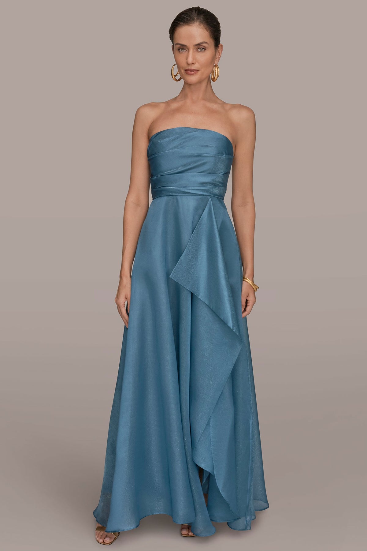 Donna Karan STRAPLESS RUFFLE A-LINE GOWN