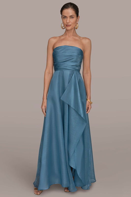 Donna Karan STRAPLESS RUFFLE A-LINE GOWN