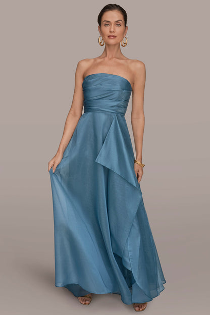 Donna Karan STRAPLESS RUFFLE A-LINE GOWN