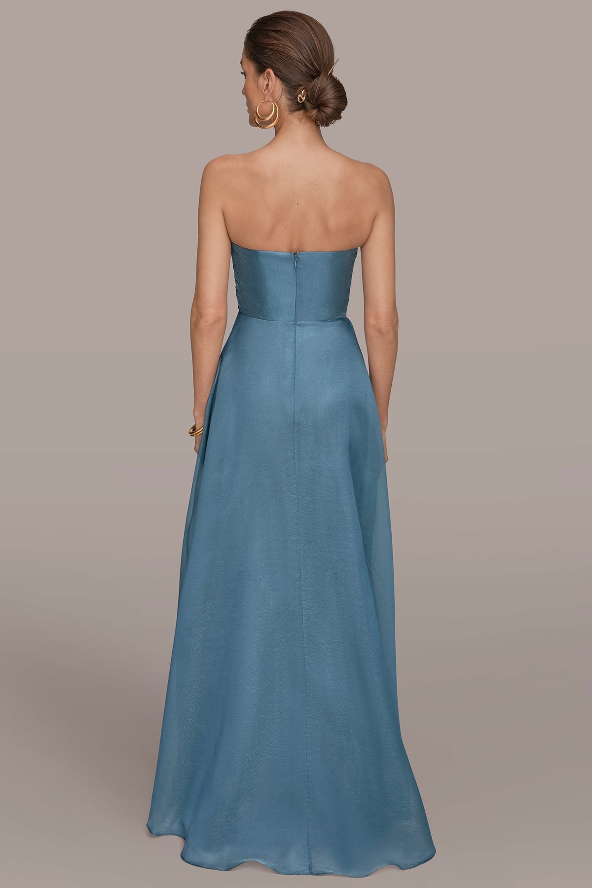 Donna Karan STRAPLESS RUFFLE A-LINE GOWN