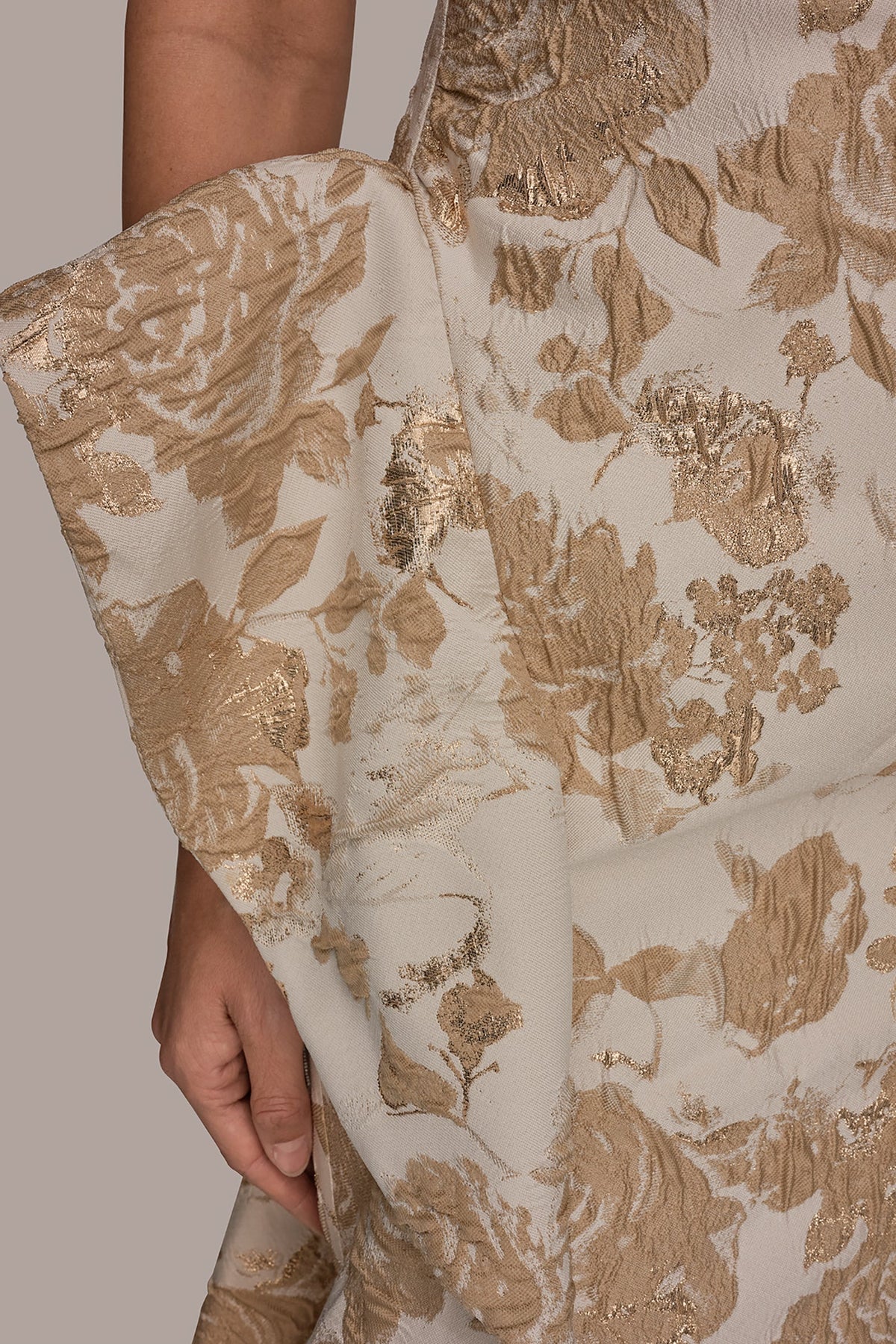 Donna Karan FLORAL-JACQUARD ONE-SHOULDER RUFFLE GOWN