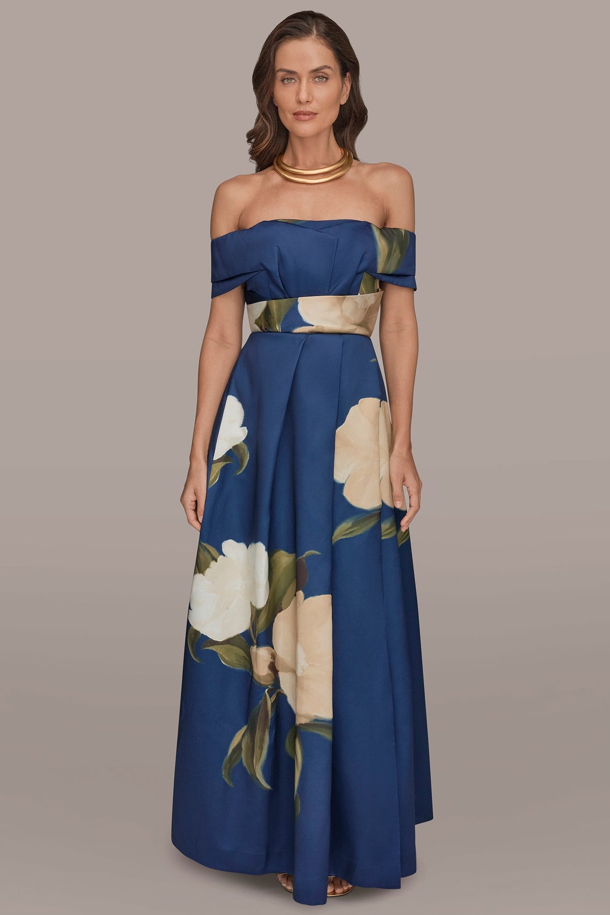 Donna Karan MIKADO FLORAL OFF-THE-SHOULDER BALL GOWN