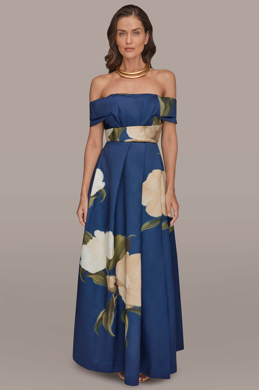 Donna Karan MIKADO FLORAL OFF-THE-SHOULDER BALL GOWN