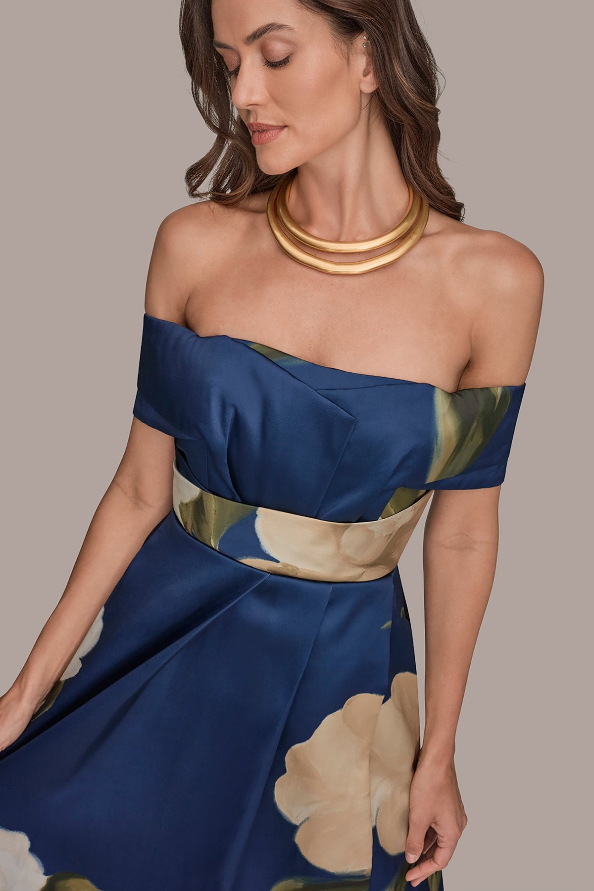 Donna Karan MIKADO FLORAL OFF-THE-SHOULDER BALL GOWN