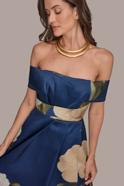 Donna Karan MIKADO FLORAL OFF-THE-SHOULDER BALL GOWN