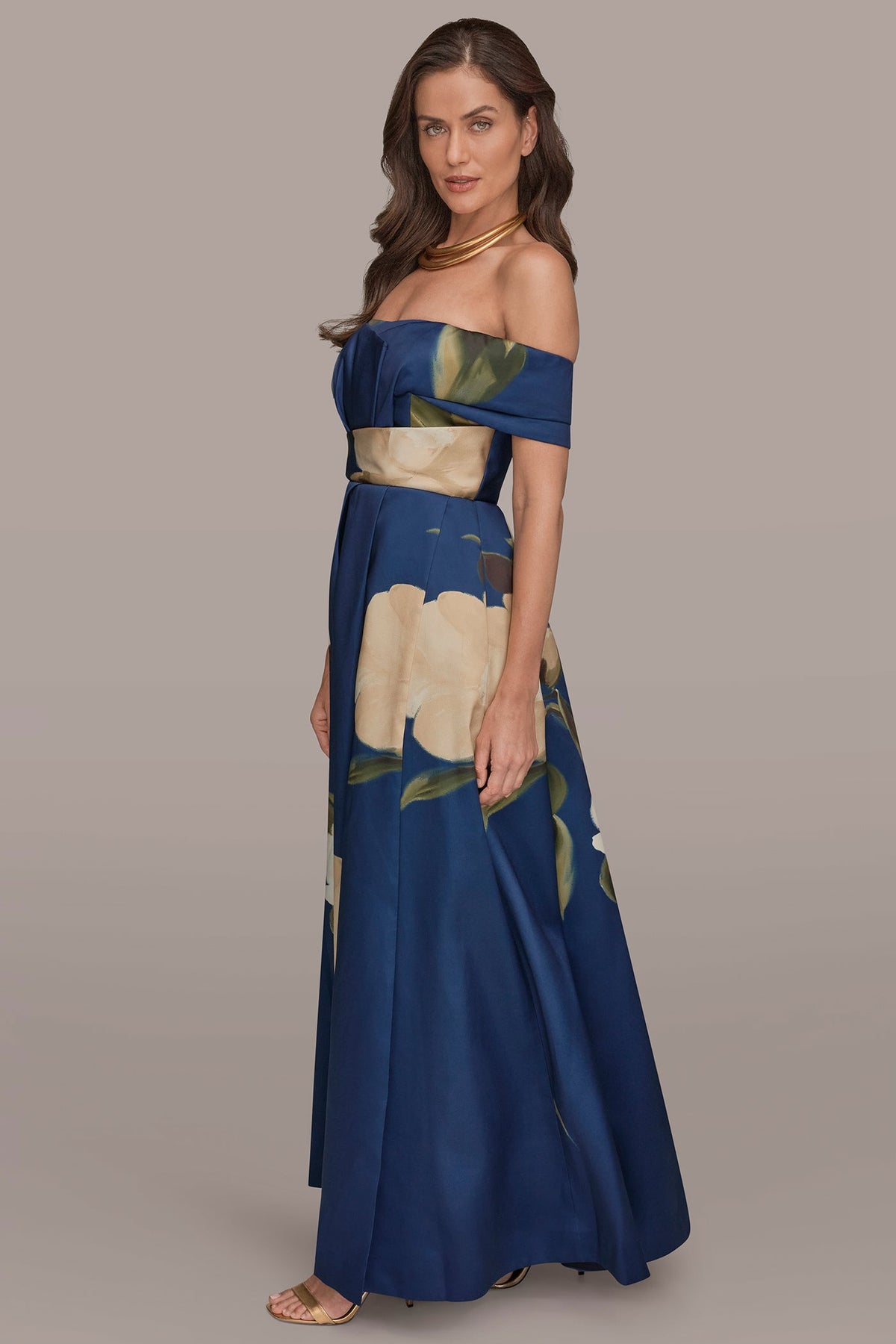 Donna Karan MIKADO FLORAL OFF-THE-SHOULDER BALL GOWN