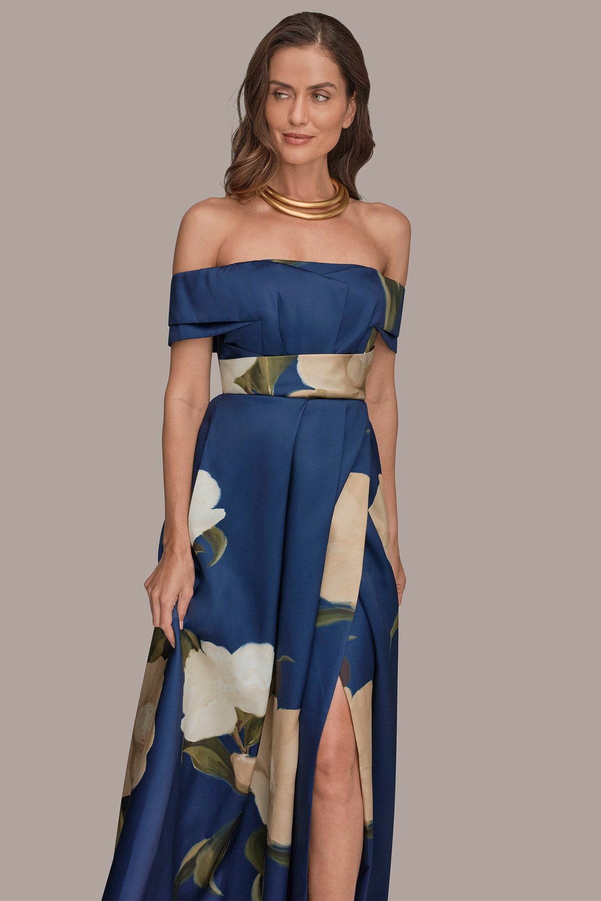 Donna Karan MIKADO FLORAL OFF-THE-SHOULDER BALL GOWN