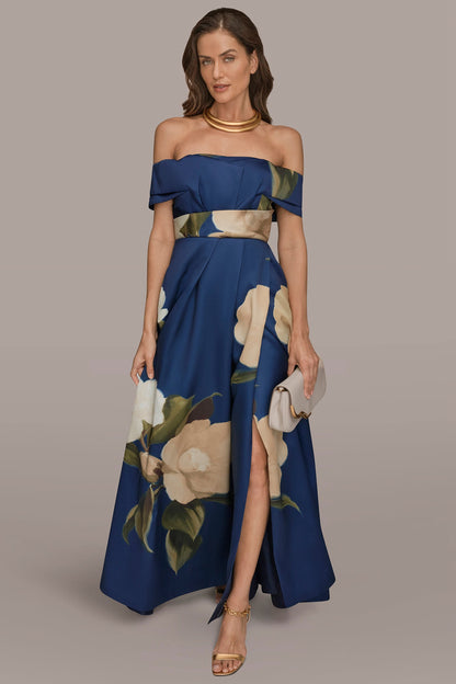 Donna Karan MIKADO FLORAL OFF-THE-SHOULDER BALL GOWN