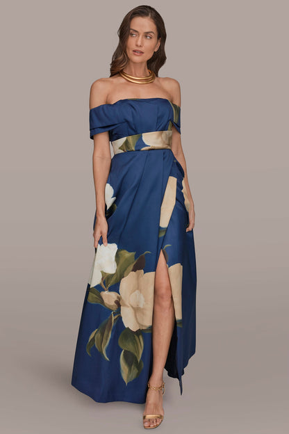 Donna Karan MIKADO FLORAL OFF-THE-SHOULDER BALL GOWN