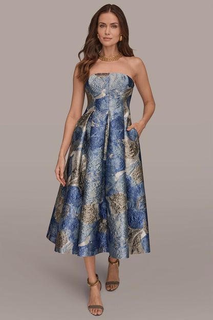 Donna Karan METALLIC FLORAL-JACQUARD SLEEVELESS MIDI GOWN