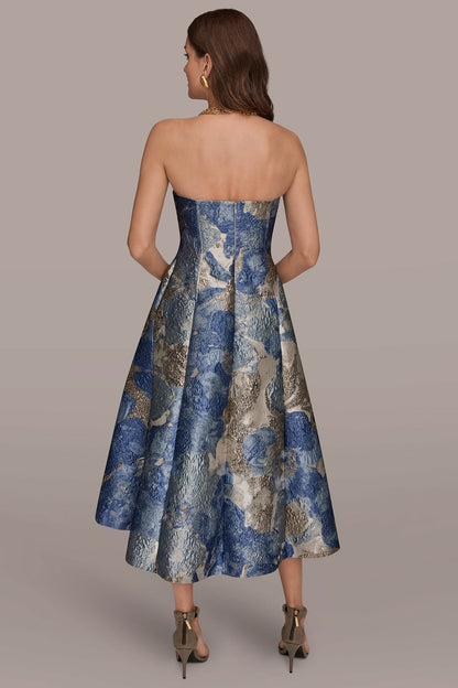 Donna Karan METALLIC FLORAL-JACQUARD SLEEVELESS MIDI GOWN