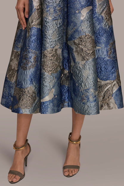 Donna Karan METALLIC FLORAL-JACQUARD SLEEVELESS MIDI GOWN
