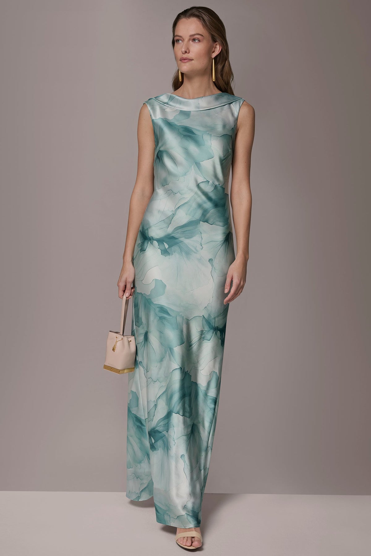 Donna Karan CHARMEUSE FLORAL RUFFLE GOWN