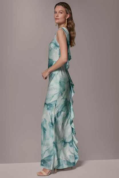 Donna Karan CHARMEUSE FLORAL RUFFLE GOWN