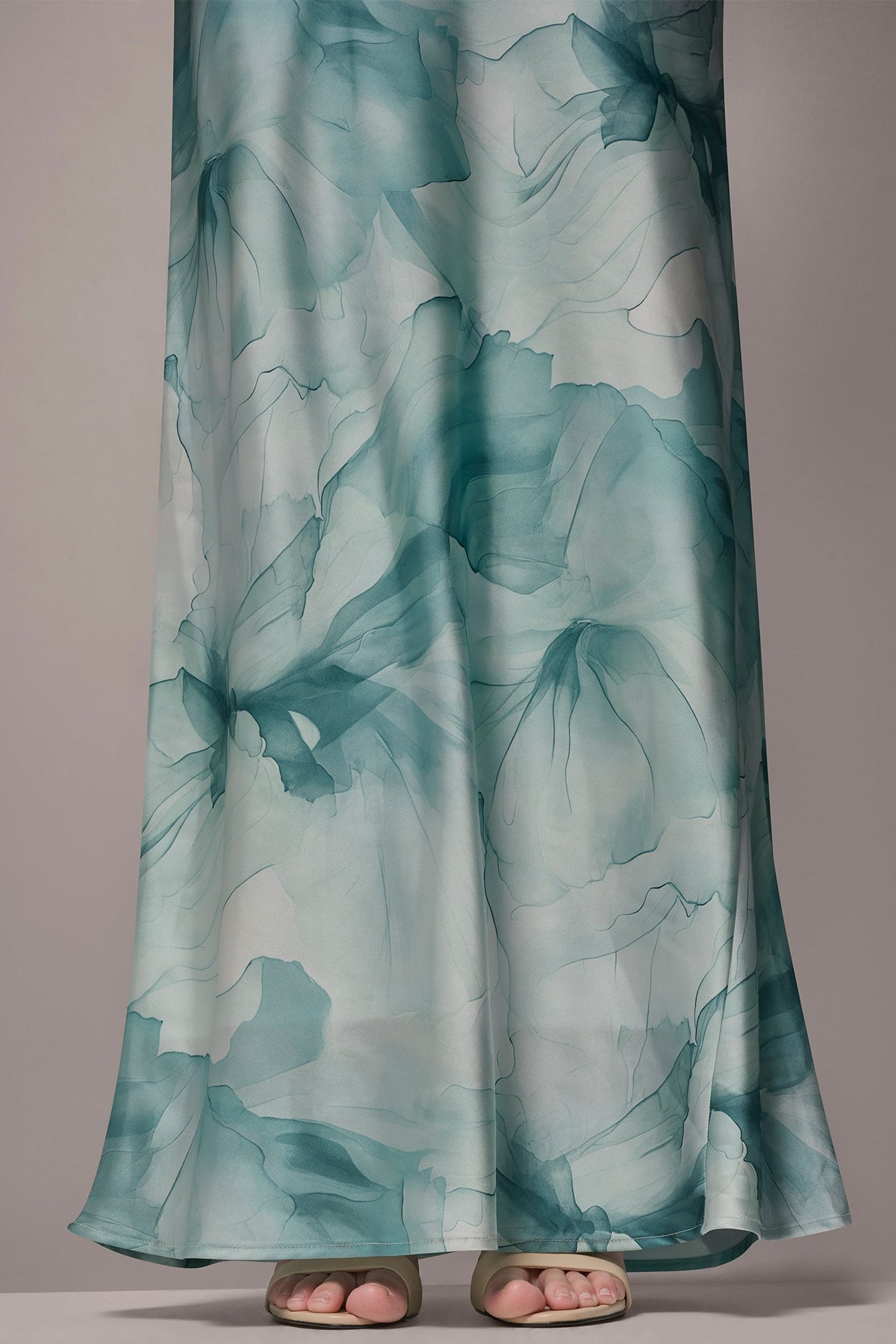 Donna Karan CHARMEUSE FLORAL RUFFLE GOWN