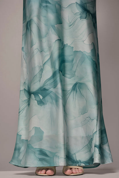 Donna Karan CHARMEUSE FLORAL RUFFLE GOWN