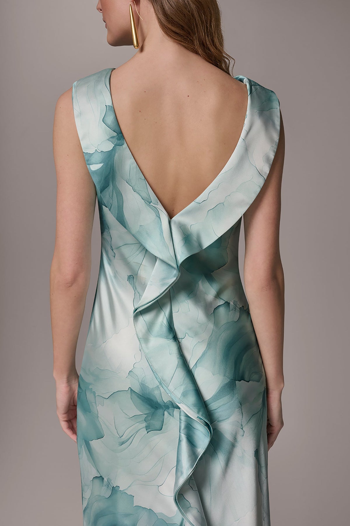 Donna Karan CHARMEUSE FLORAL RUFFLE GOWN